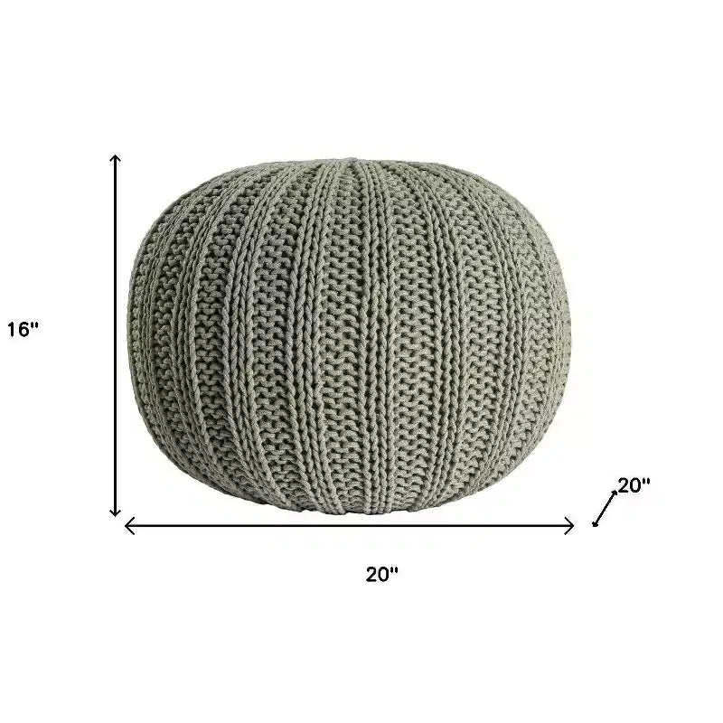 20" Green Cotton Cable Knit Round Pouf Ottoman