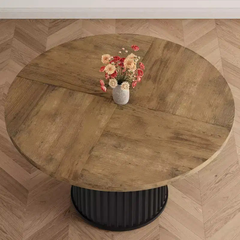 47 Round Dining Table for 4-6 People, Dining Room Table with Sturdy Waveform Metal Pedestal Base, Farmhouse Circle Kitchen Table