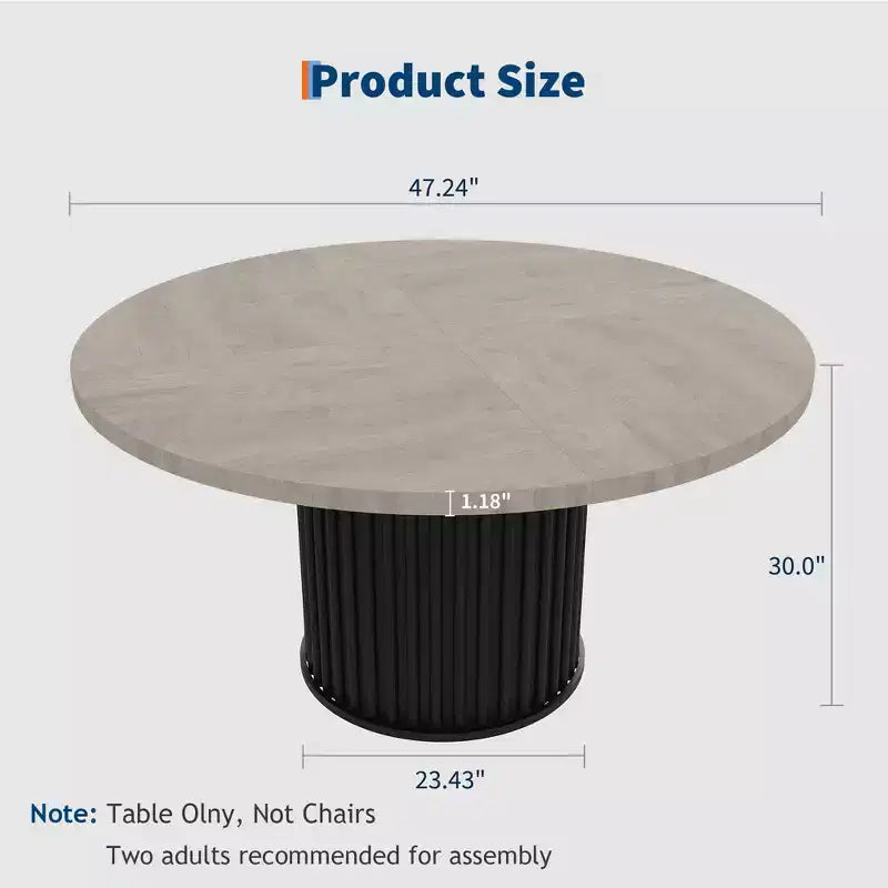 47 Round Dining Table for 4-6 People, Dining Room Table with Sturdy Waveform Metal Pedestal Base, Farmhouse Circle Kitchen Table