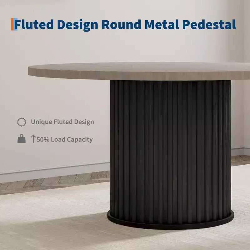 47 Round Dining Table for 4-6 People, Dining Room Table with Sturdy Waveform Metal Pedestal Base, Farmhouse Circle Kitchen Table