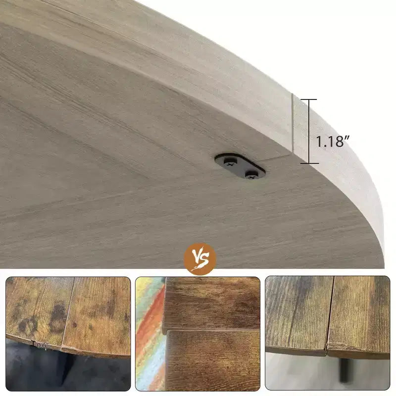47 Round Dining Table for 4-6 People, Dining Room Table with Sturdy Waveform Metal Pedestal Base, Farmhouse Circle Kitchen Table