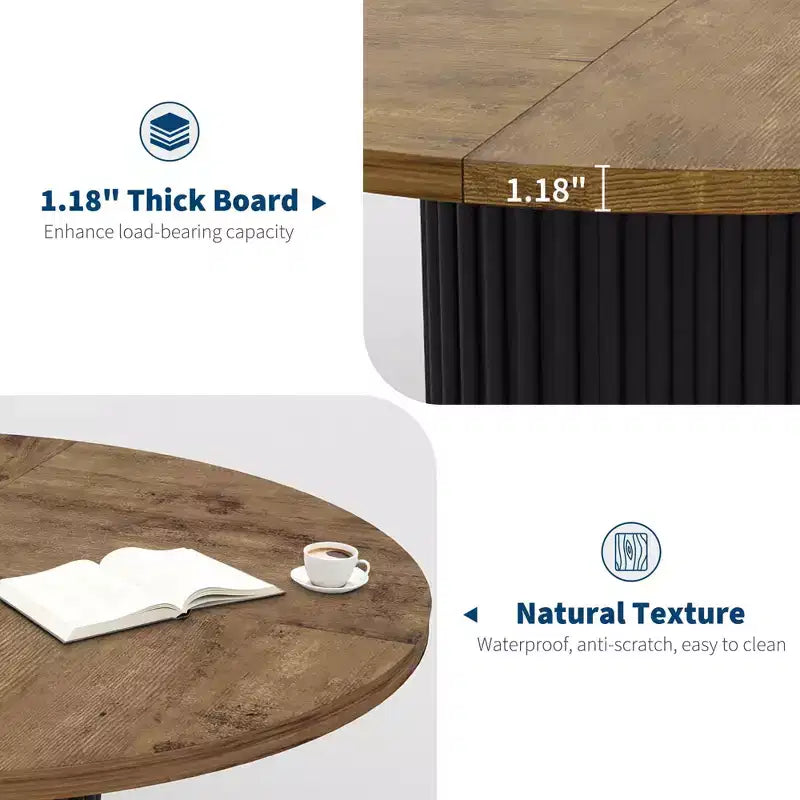 47 Round Dining Table for 4-6 People, Dining Room Table with Sturdy Waveform Metal Pedestal Base, Farmhouse Circle Kitchen Table