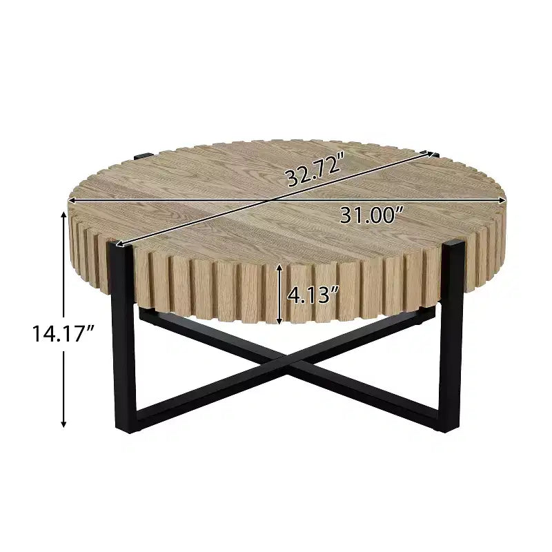 Industrial Round Drum Coffee Table, Gear-Inspired Design, MDF & Iron Base