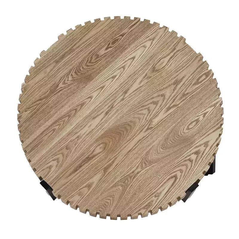 Industrial Round Drum Coffee Table, Gear-Inspired Design, MDF & Iron Base