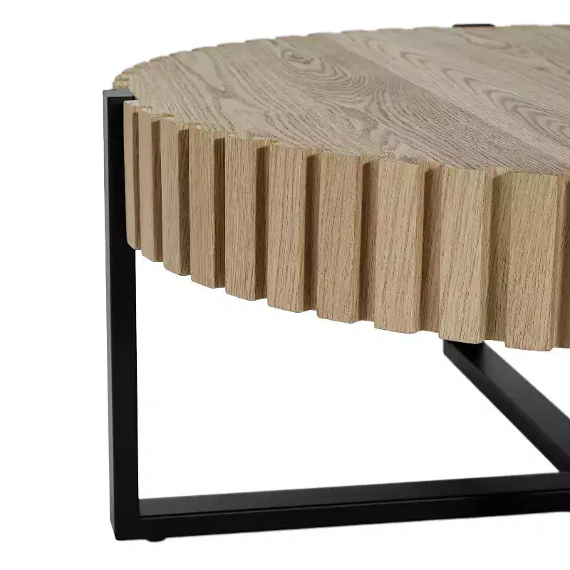 Industrial Round Drum Coffee Table, Gear-Inspired Design, MDF & Iron Base