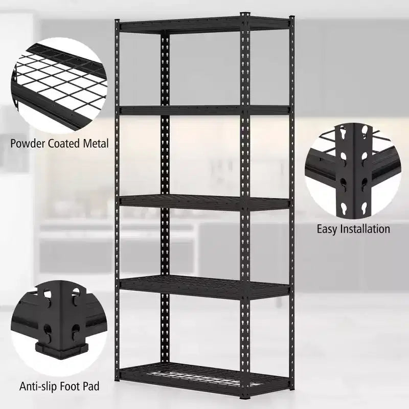 5-Tier Heavy Duty Storage Shelf with Anti-Tipping Device, Utility Rack