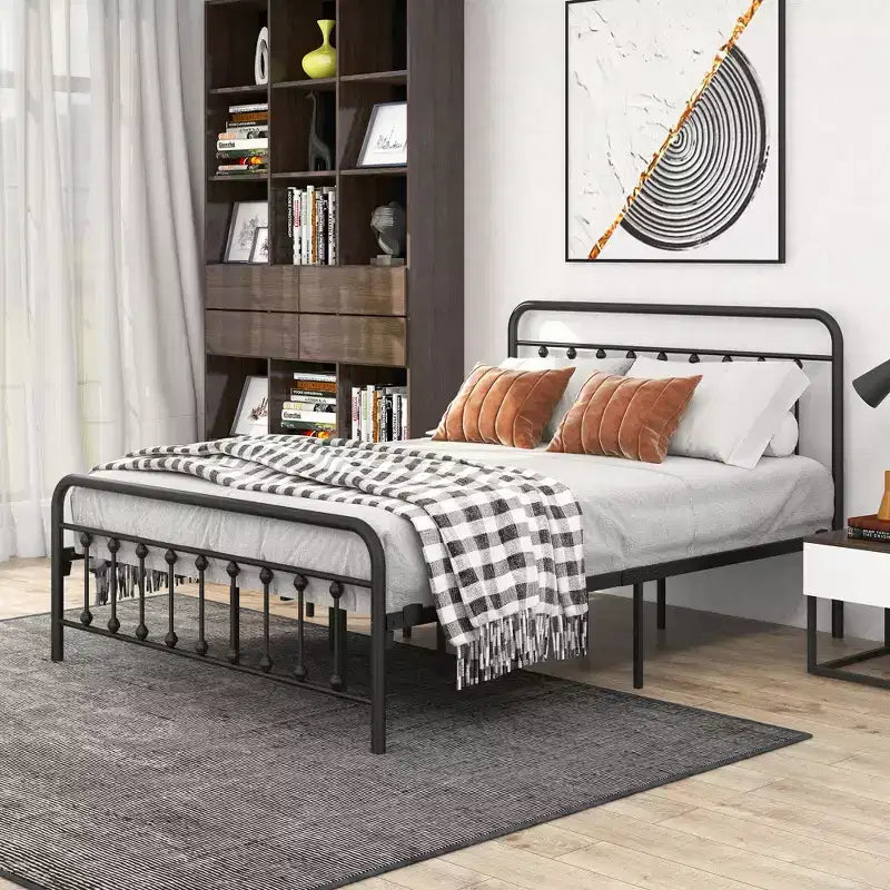 Modern Metal Platform Bed Frame with Headboard, Footboard and Under Bed Storage
