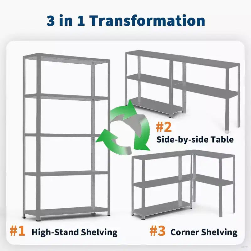 5 Tier Heavy Duty Steel Shelving Unit, 500 lbs Capacity Garage Storage Shelves with Adjustable Height, Metal Shelves,Industrial Shelves