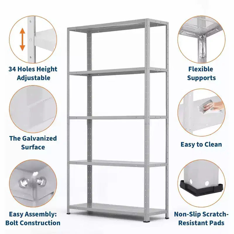 5 Tier Heavy Duty Steel Shelving Unit, 500 lbs Capacity Garage Storage Shelves with Adjustable Height, Metal Shelves,Industrial Shelves