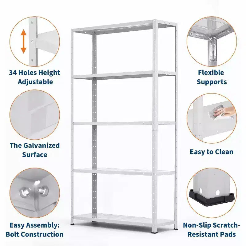 5 Tier Heavy Duty Steel Shelving Unit, 500 lbs Capacity Garage Storage Shelves with Adjustable Height, Metal Shelves,Industrial Shelves