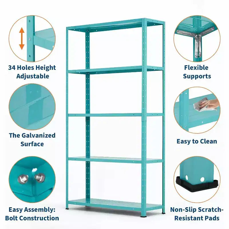 5 Tier Heavy Duty Steel Shelving Unit, 500 lbs Capacity Garage Storage Shelves with Adjustable Height, Metal Shelves,Industrial Shelves