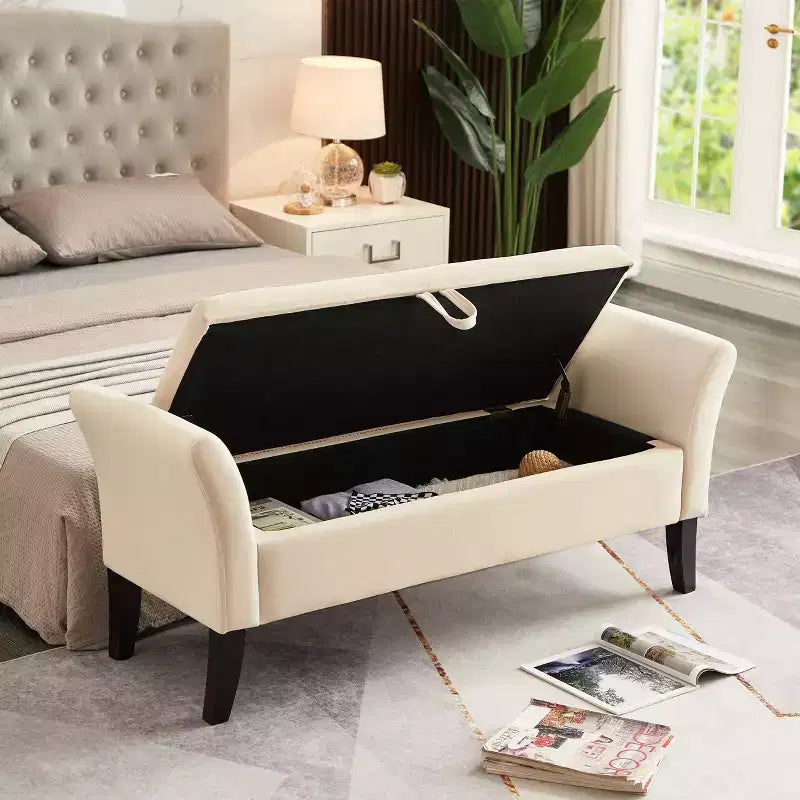 51.5" Bed Bench with Storage, Upholstered Velvet Tufted, Solid Black Wooden Legs, for Bedroom & Entryway