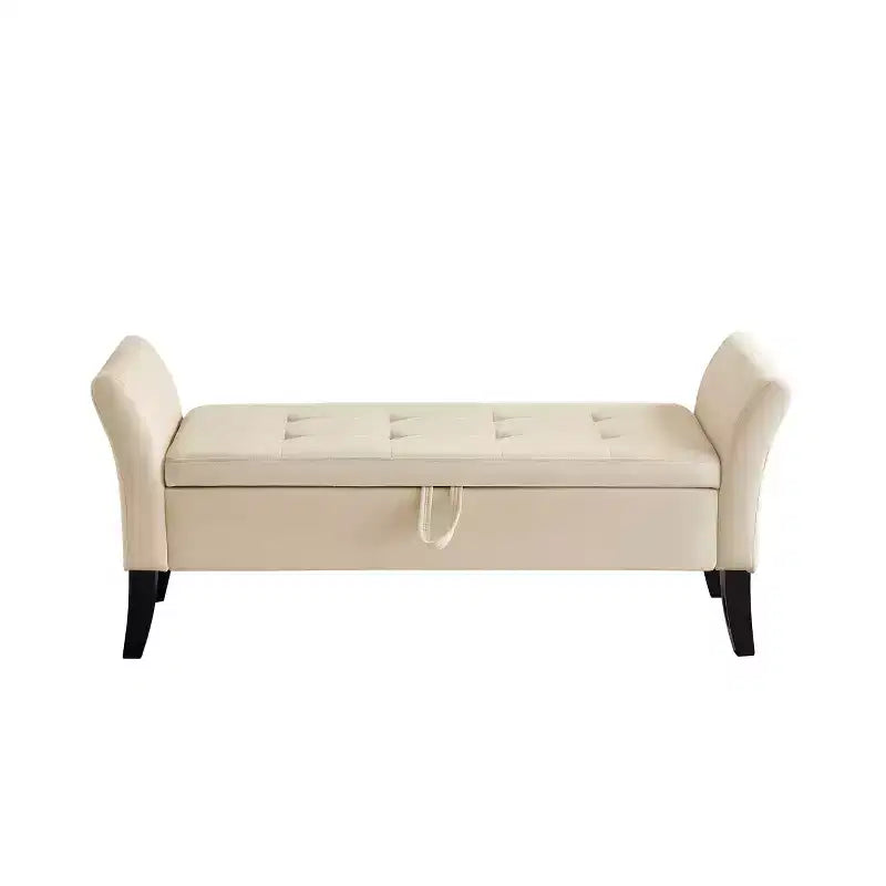 51.5" Bed Bench with Storage, Upholstered Velvet Tufted, Solid Black Wooden Legs, for Bedroom & Entryway