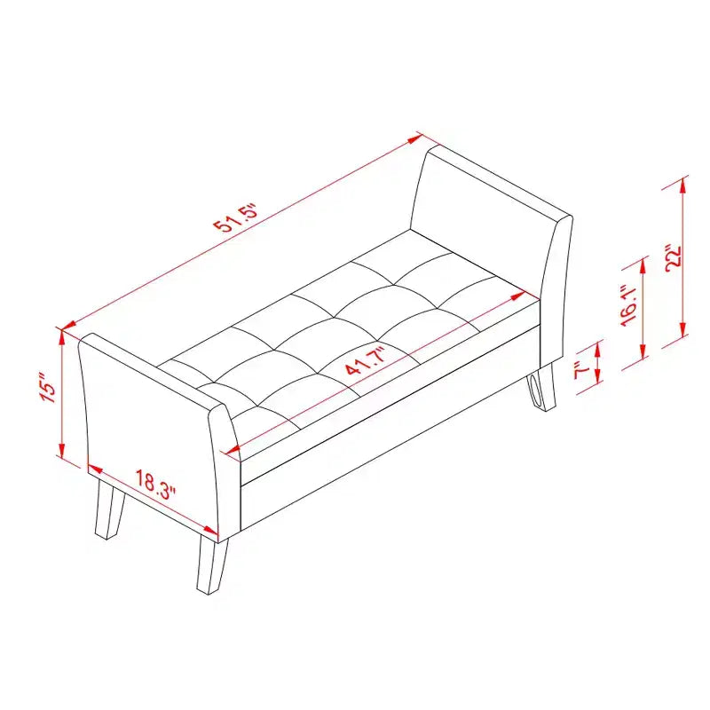 51.5" Bed Bench with Storage, Upholstered Velvet Tufted, Solid Black Wooden Legs, for Bedroom & Entryway