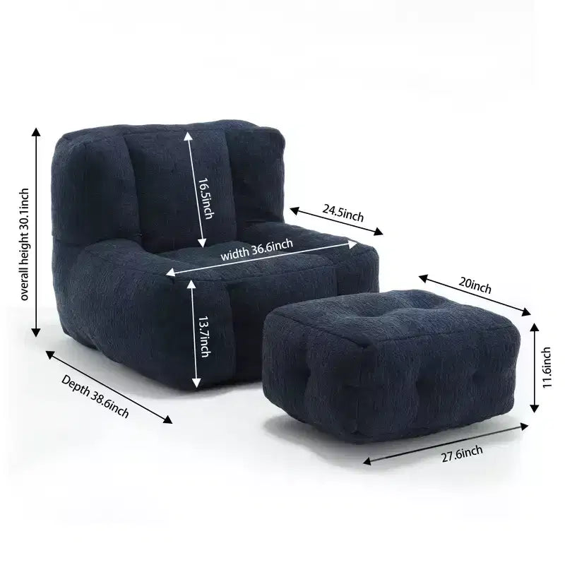 Bean Bag Chair Floor Chair with Memory Foam and Ottoman, Lazy Sofa for Reading Room, Living Room