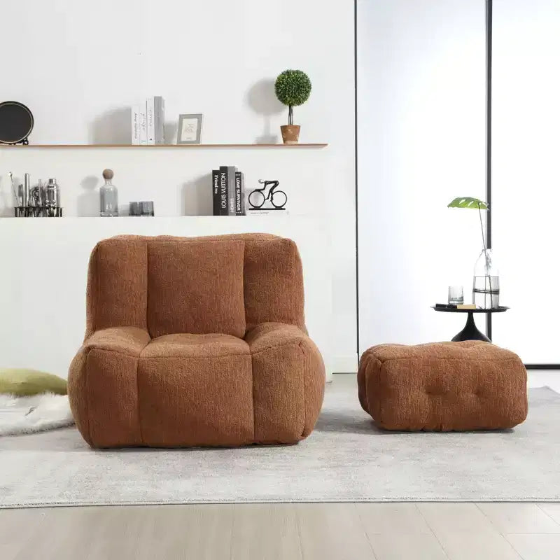 Bean Bag Chair Floor Chair with Memory Foam and Ottoman, Lazy Sofa for Reading Room, Living Room
