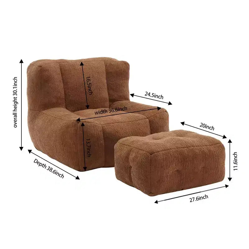 Bean Bag Chair Floor Chair with Memory Foam and Ottoman, Lazy Sofa for Reading Room, Living Room