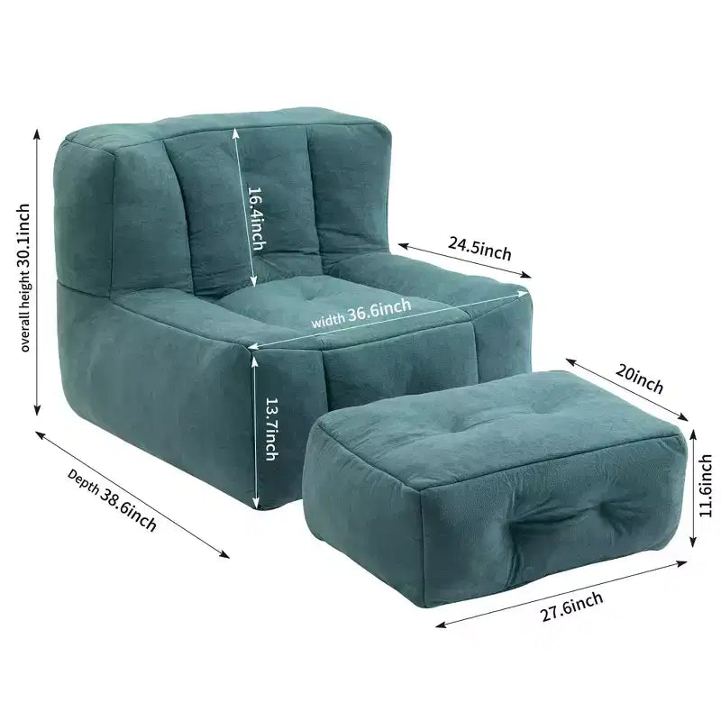 Bean Bag Chair Floor Chair with Memory Foam and Ottoman, Lazy Sofa for Reading Room, Living Room