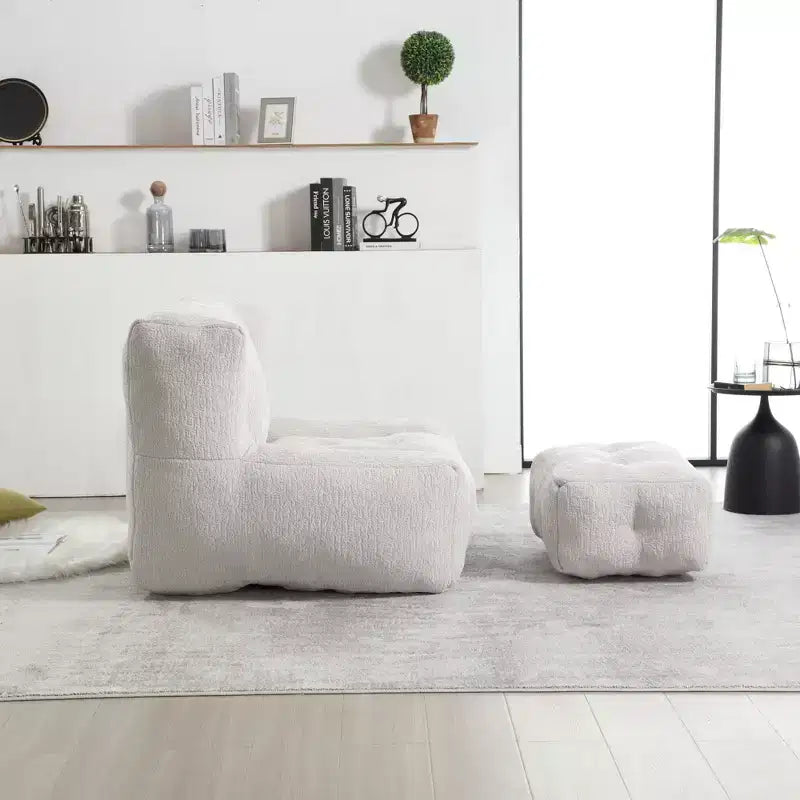 Bean Bag Chair Floor Chair with Memory Foam and Ottoman, Lazy Sofa for Reading Room, Living Room