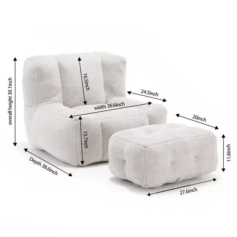 Bean Bag Chair Floor Chair with Memory Foam and Ottoman, Lazy Sofa for Reading Room, Living Room