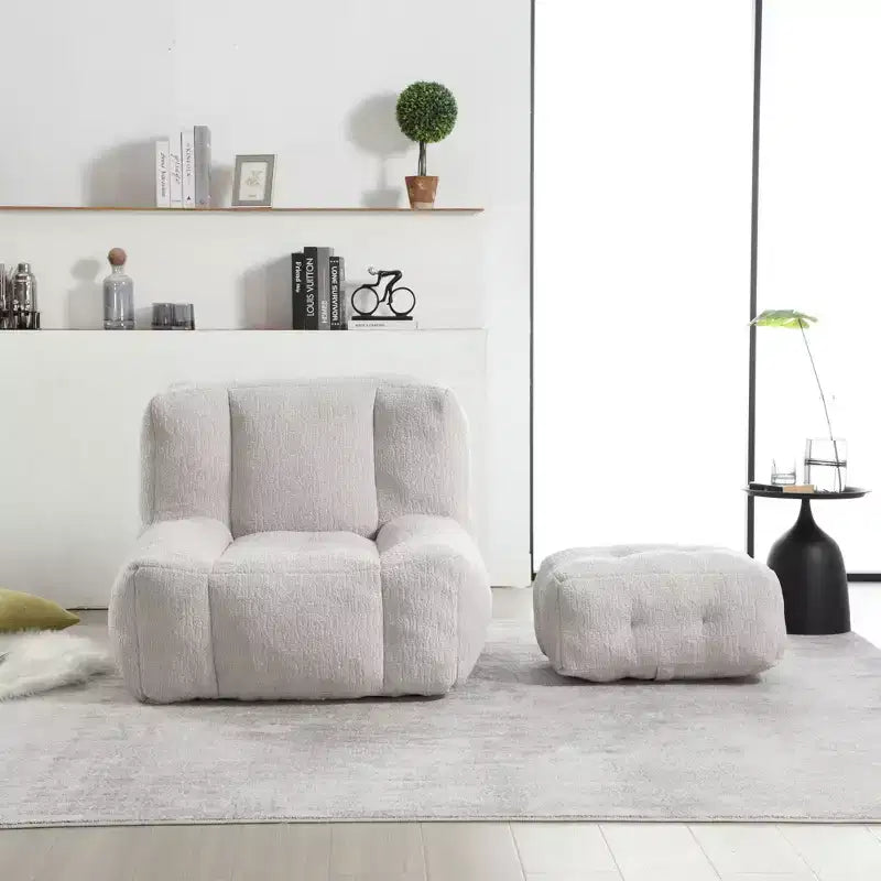 Bean Bag Chair Floor Chair with Memory Foam and Ottoman, Lazy Sofa for Reading Room, Living Room