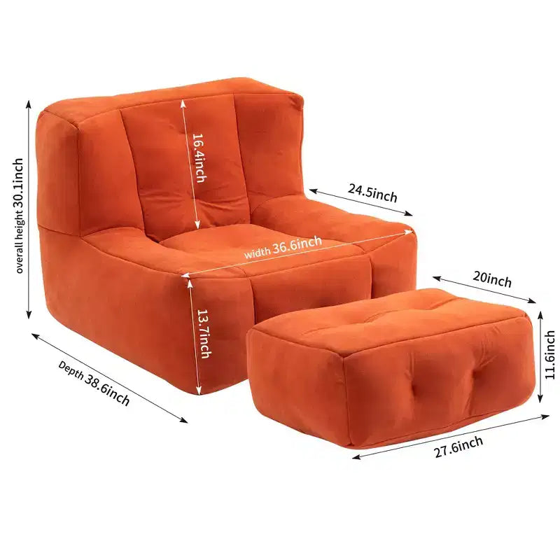 Bean Bag Chair Floor Chair with Memory Foam and Ottoman, Lazy Sofa for Reading Room, Living Room