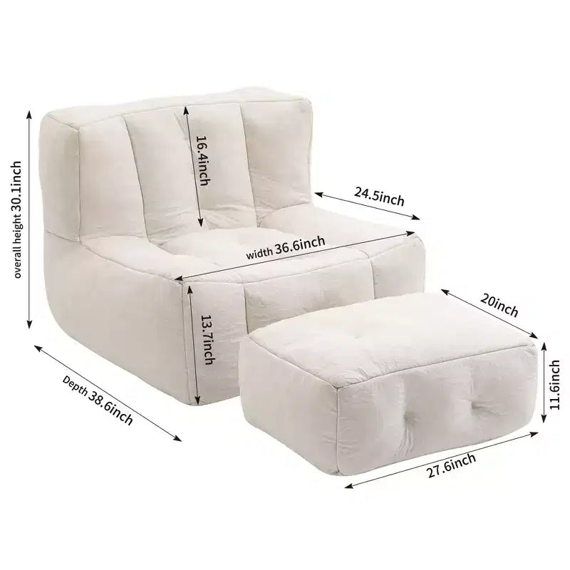 Bean Bag Chair Floor Chair with Memory Foam and Ottoman, Lazy Sofa for Reading Room, Living Room