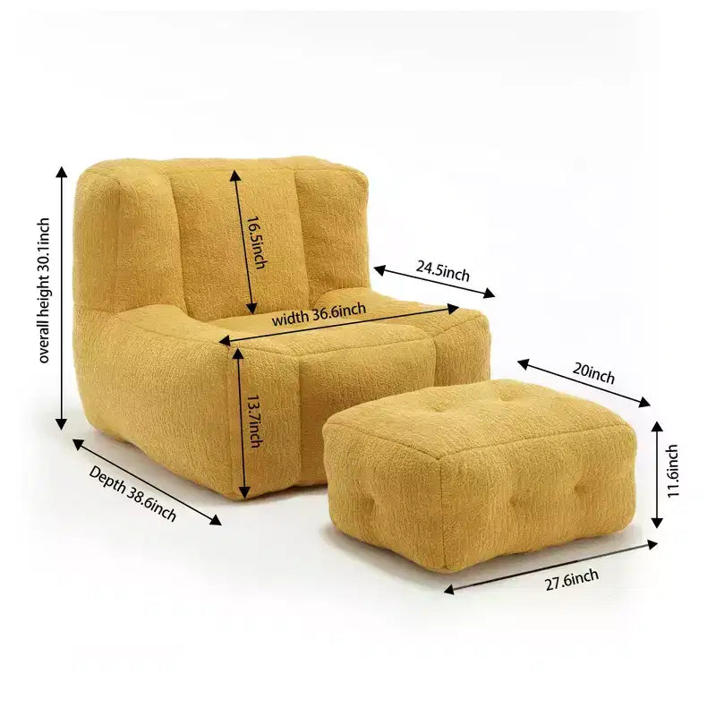 Bean Bag Chair Floor Chair with Memory Foam and Ottoman, Lazy Sofa for Reading Room, Living Room