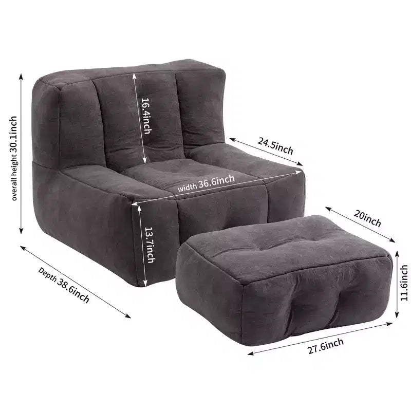 Bean Bag Chair Floor Chair with Memory Foam and Ottoman, Lazy Sofa for Reading Room, Living Room