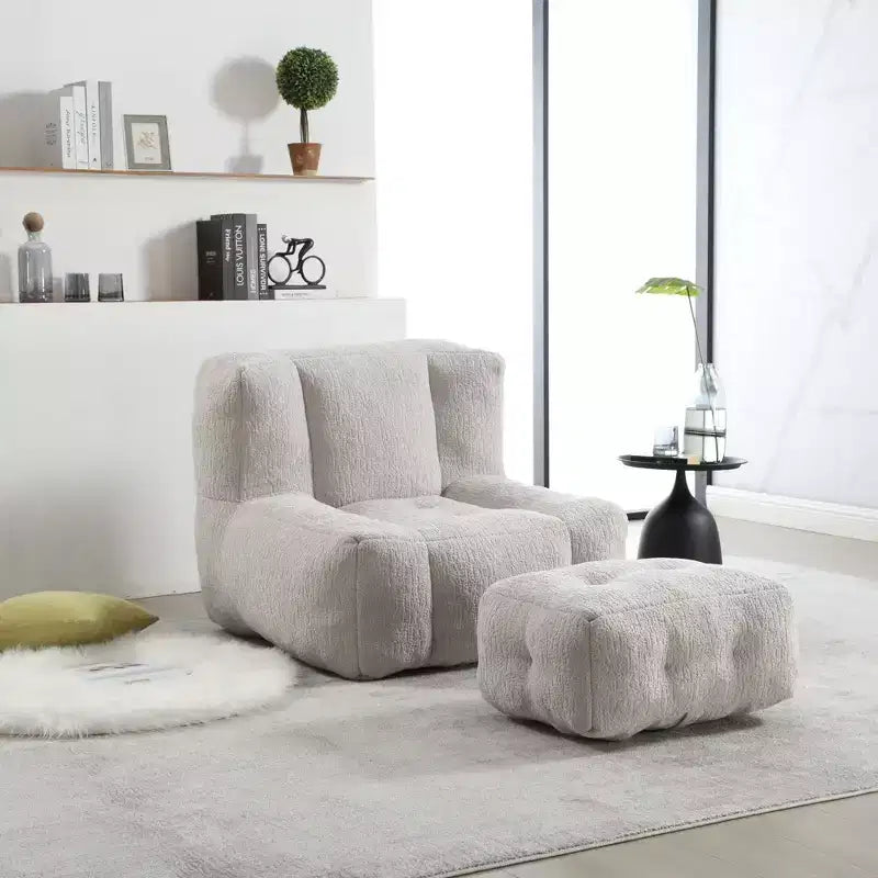 Bean Bag Chair Floor Chair with Memory Foam and Ottoman, Lazy Sofa for Reading Room, Living Room