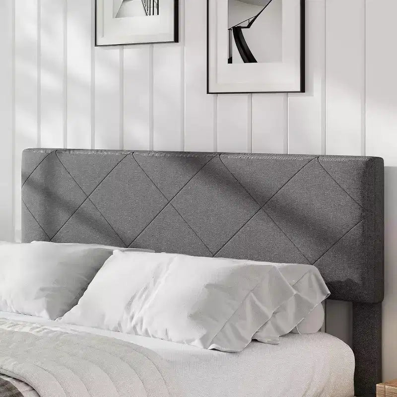 Bed Frame with Upholstered Headboard,Platform Bed Frame with Wooden Slat Support, Easy Assembly Platform Bed, No Box Spring Needed Noise Free
