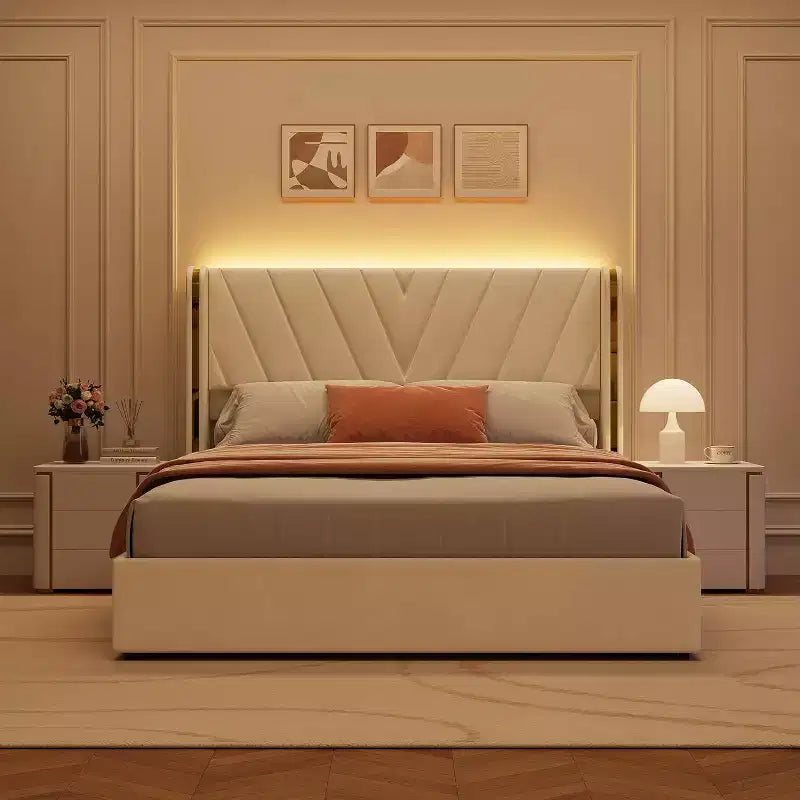 Upholstered Bed Frame,Queen Size Bedframe with 4 Storage Drawers,Velvet Platform with Wingback Headboard,No Box Spring Needed,Noise Free,Easy Assembly