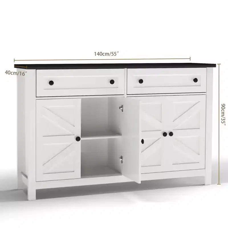55.1" White Sideboard Buffet, Modern Farmhouse Storage Cabinet with Drawers & Doors, Coffee Bar Compatible