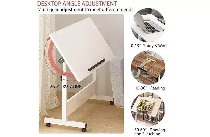 Small Standing Desk, Adjustable Height Desktop, Foldable Stand Up Desk with Wheels Mobile Computer Table, Sit Stand up Desk, for Small Spaces
