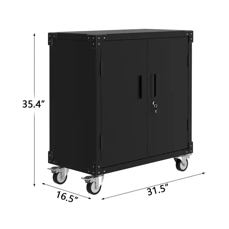 35.4" Metal Storage Cabinet with Wheels and Lock for Garage, Black