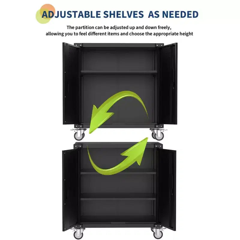 35.4" Metal Storage Cabinet with Wheels and Lock for Garage, Black