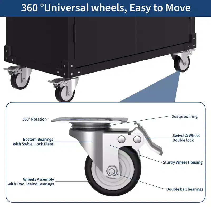 35.4" Metal Storage Cabinet with Wheels and Lock for Garage, Black
