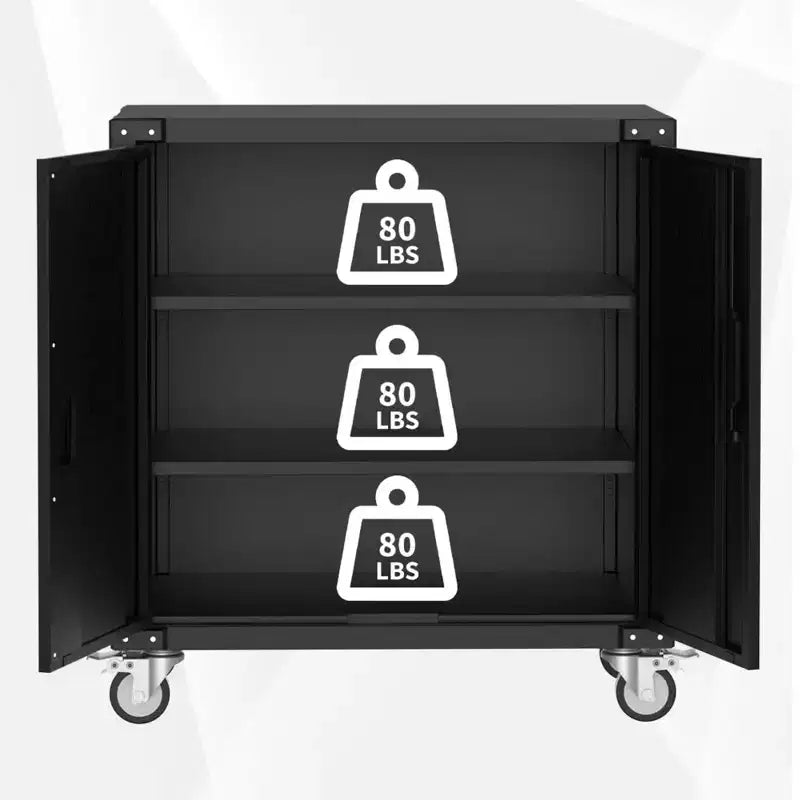 35.4" Metal Storage Cabinet with Wheels and Lock for Garage, Black