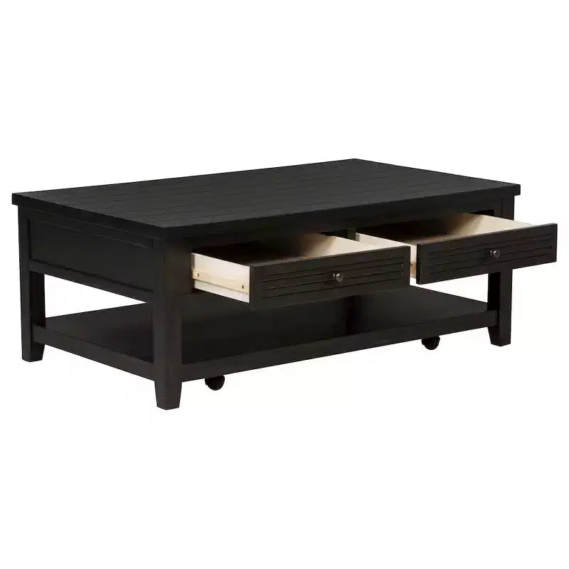 2-Drawer Rectangular Coffee Table, Distressed Java Finish