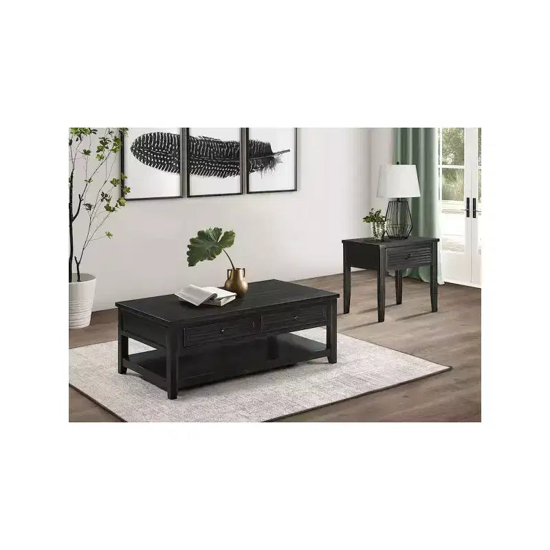 2-Drawer Rectangular Coffee Table, Distressed Java Finish