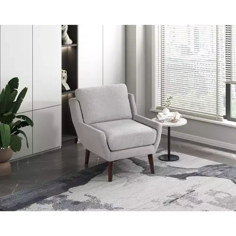 Accent Lounge Armchair with Chenille Upholstery, Reversible Cushion, Solid Wood Legs, for Living Room, Bedroom, Office
