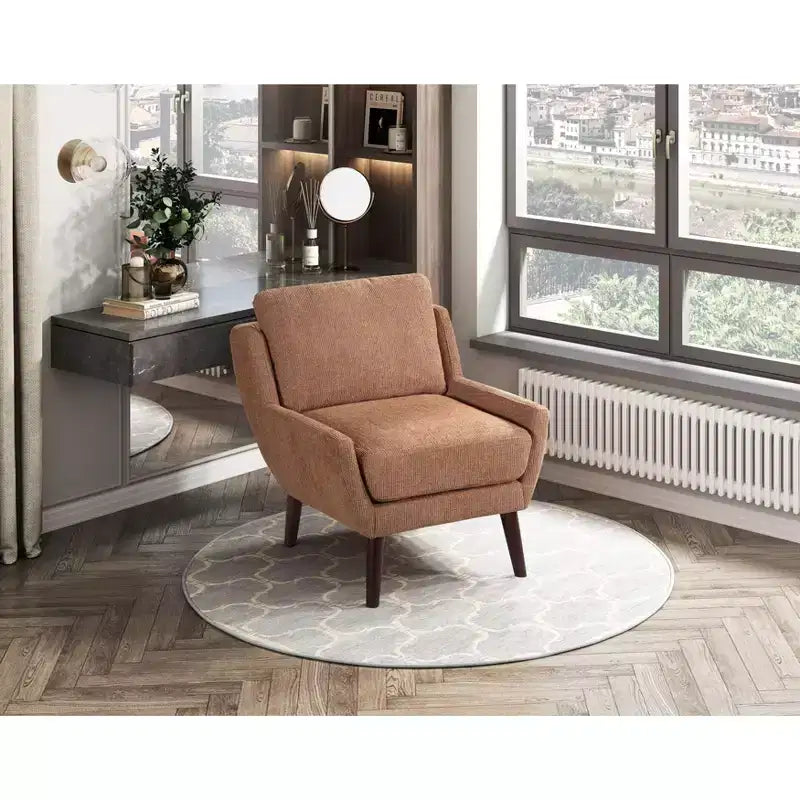 Accent Lounge Armchair with Chenille Upholstery, Reversible Cushion, Solid Wood Legs, for Living Room, Bedroom, Office