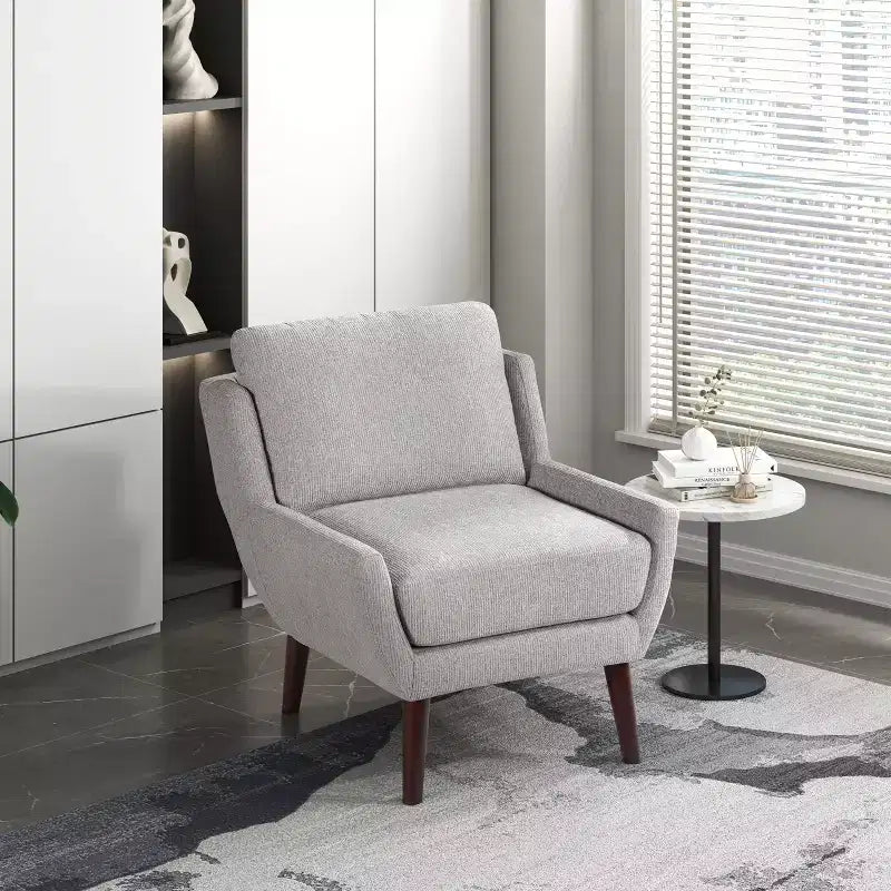 Accent Lounge Armchair with Chenille Upholstery, Reversible Cushion, Solid Wood Legs, for Living Room, Bedroom, Office