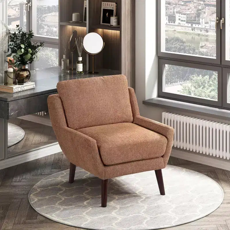 Accent Lounge Armchair with Chenille Upholstery, Reversible Cushion, Solid Wood Legs, for Living Room, Bedroom, Office