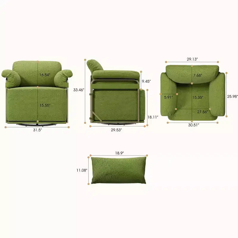 Square Swivel Accent Chair, Fluffy Fabric Upholstered with Golden Metal Legs, Pocket Spring Cushion, Lounge Chair for Living Room, Bedroom