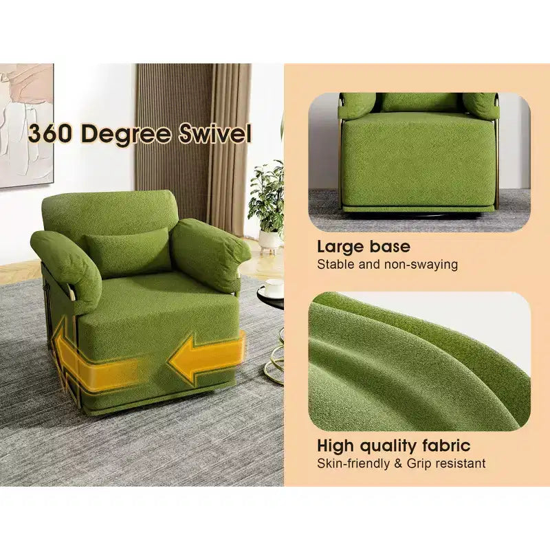 Square Swivel Accent Chair, Fluffy Fabric Upholstered with Golden Metal Legs, Pocket Spring Cushion, Lounge Chair for Living Room, Bedroom