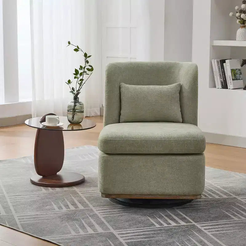 25.2" Modern Chenille Swivel Chair with Pillow, Pocket Spring Cushion, Metal Base, Armless Accent Chair for Living Room, Office, Lounge