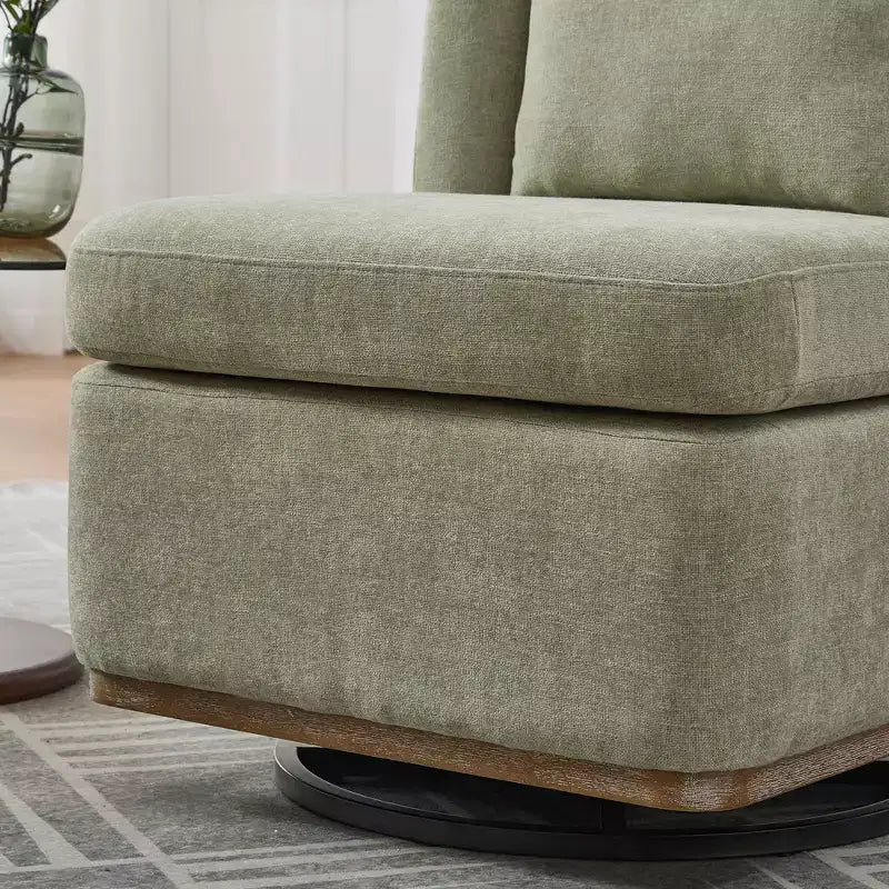 25.2" Modern Chenille Swivel Chair with Pillow, Pocket Spring Cushion, Metal Base, Armless Accent Chair for Living Room, Office, Lounge