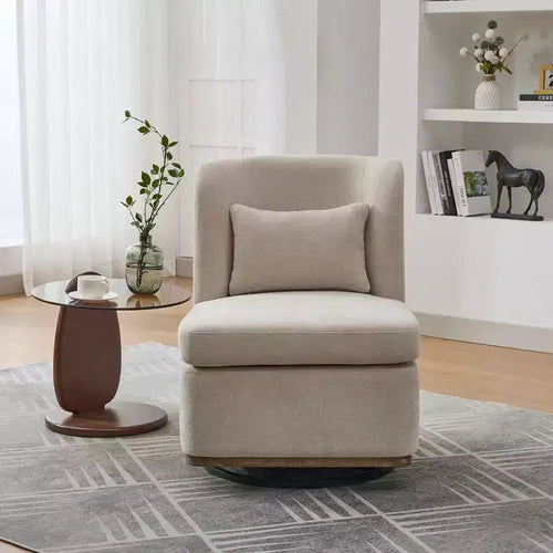 25.2" Modern Chenille Swivel Chair with Pillow, Pocket Spring Cushion, Metal Base, Armless Accent Chair for Living Room, Office, Lounge