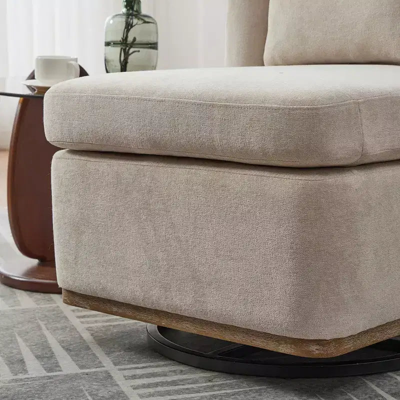 25.2" Modern Chenille Swivel Chair with Pillow, Pocket Spring Cushion, Metal Base, Armless Accent Chair for Living Room, Office, Lounge